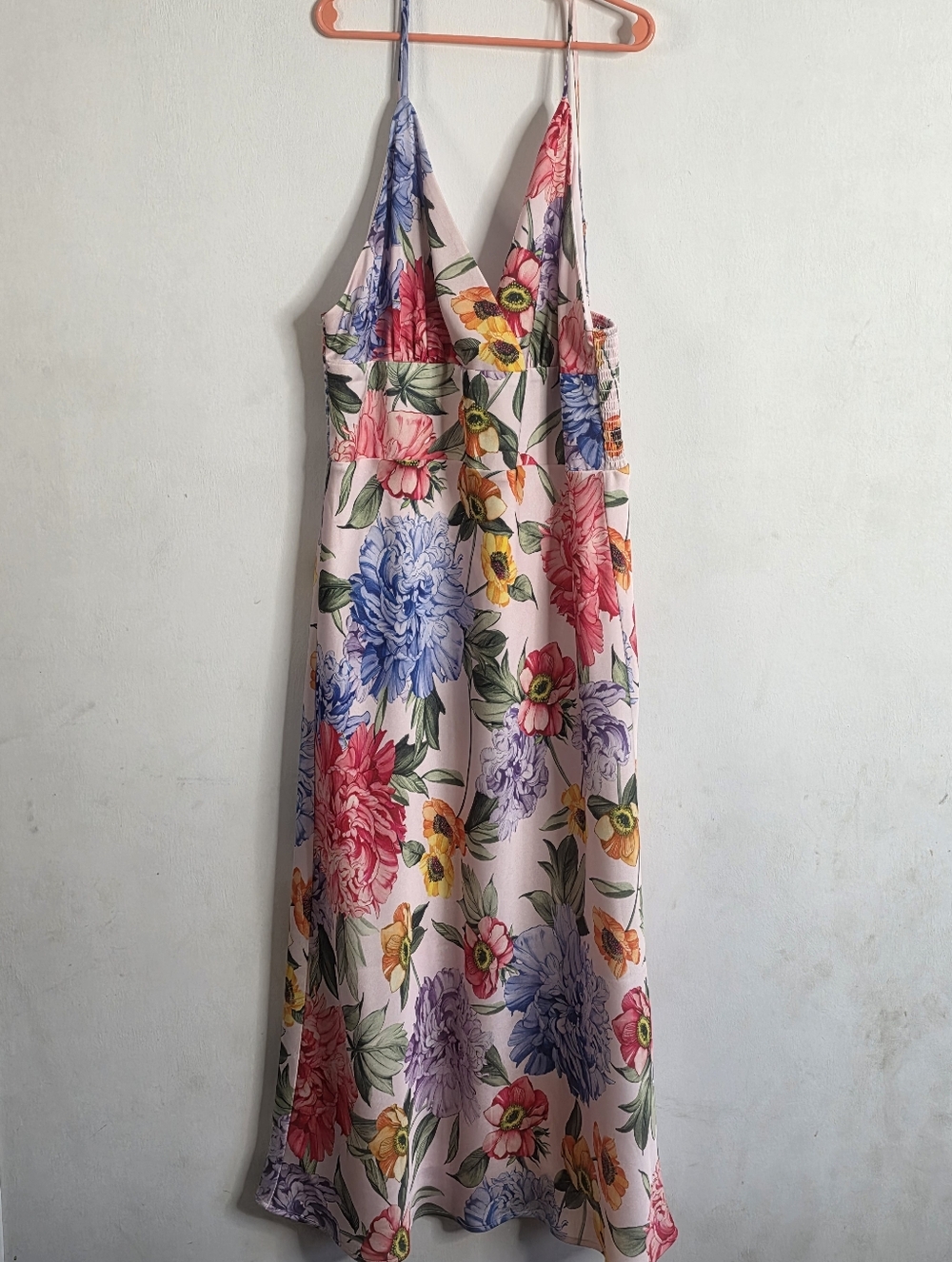 Express Floral Spaghetti-Strap Maxi Dress in Pink with Multicolor Blooms